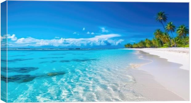 Tropical paradise beach with white sand and crystal clear blue water. Travel tourism. Canvas Print by Lubos Chlubny