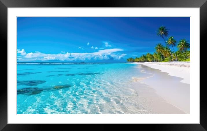Tropical paradise beach with white sand and crystal clear blue water. Travel tourism. Framed Mounted Print by Lubos Chlubny
