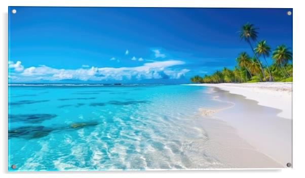 Tropical paradise beach with white sand and crystal clear blue water. Travel tourism. Acrylic by Lubos Chlubny
