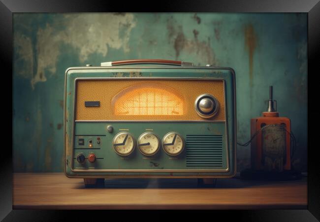 Vintage radio against the wall. Digital art Framed Print by Lubos Chlubny