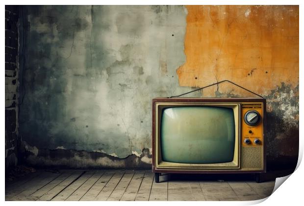 Vintage TV against the wall. Retro style. Generative AI Print by Lubos Chlubny