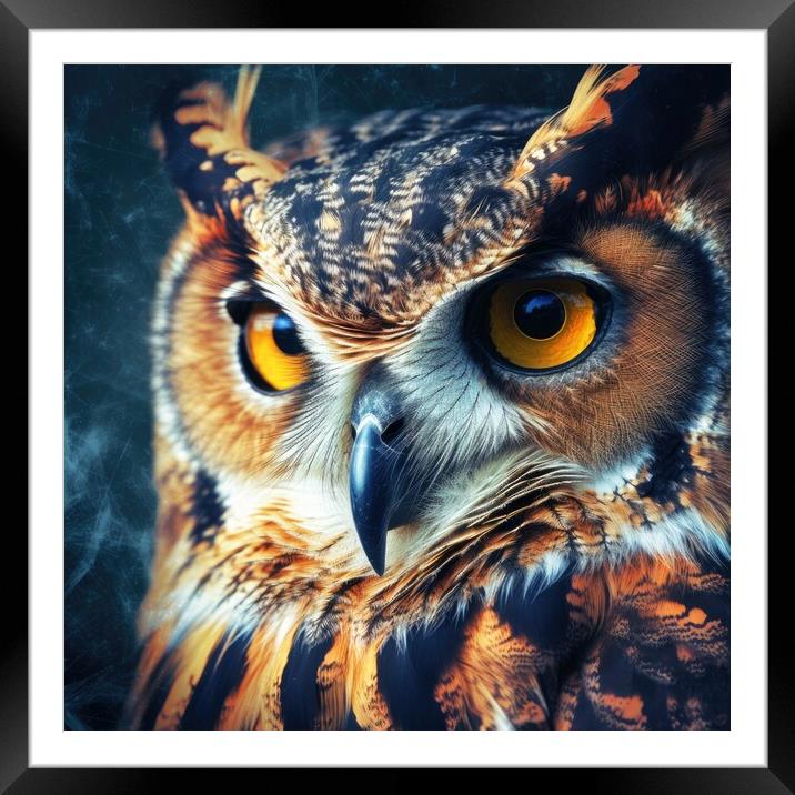 Cute wild owl on black background. Generative AI Framed Mounted Print by Lubos Chlubny