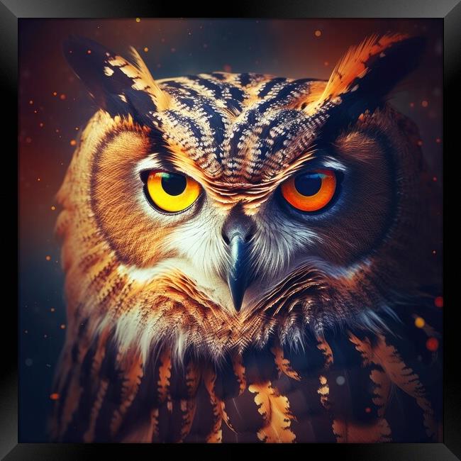 Cute wild owl on black background. Generative AI Framed Print by Lubos Chlubny