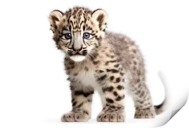 Snow Leopard cub isolated on on white background, Panthera uncia. Generative AI Print by Lubos Chlubny