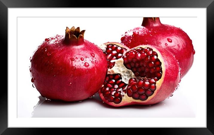 Fresh pomegranates on white background. Generative AI Framed Mounted Print by Lubos Chlubny