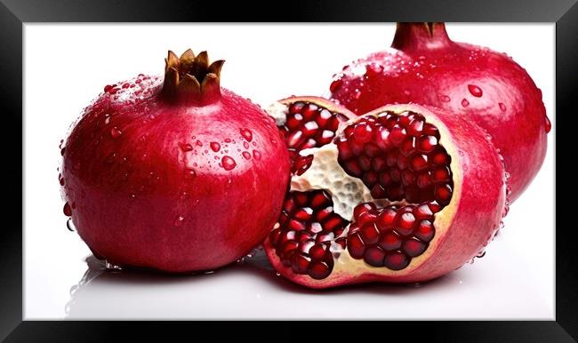 Fresh pomegranates on white background. Generative AI Framed Print by Lubos Chlubny