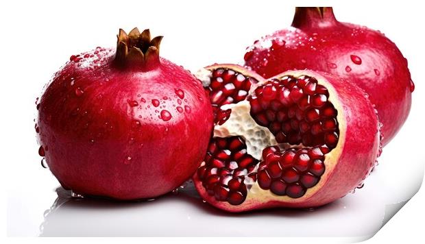 Fresh pomegranates on white background. Generative AI Print by Lubos Chlubny