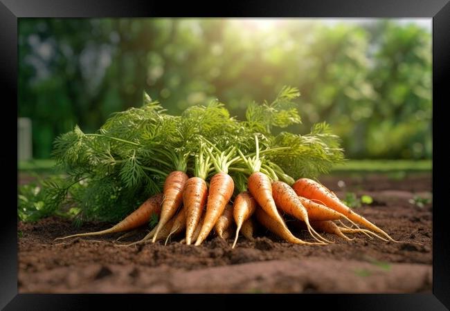 Carrot on ground. Freshly picked carrots. Generative AI Framed Print by Lubos Chlubny