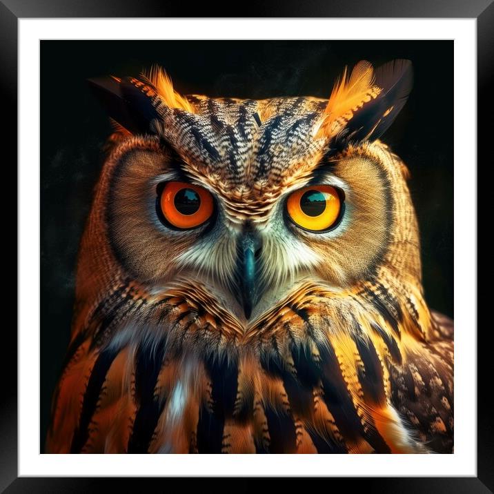 Portrait of an Owl. Cute wild owl on black background. Generative AI Framed Mounted Print by Lubos Chlubny