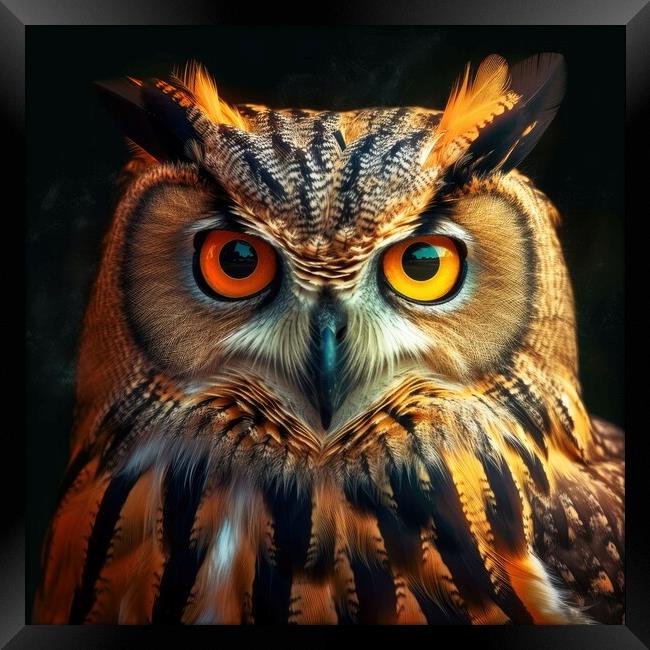 Portrait of an Owl. Cute wild owl on black background. Generative AI Framed Print by Lubos Chlubny