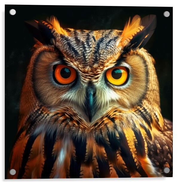 Portrait of an Owl. Cute wild owl on black background. Generative AI Acrylic by Lubos Chlubny