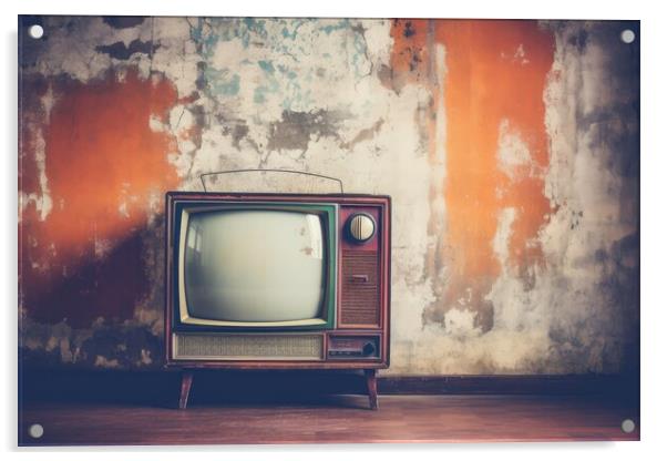 Vintage TV against the wall. Retro style. Generative AI Acrylic by Lubos Chlubny