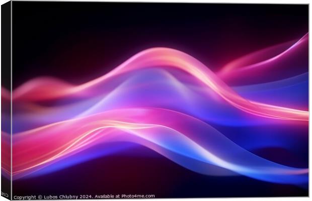 Abstract futuristic background with pink blue glowing neon moving wave lines. Digital art Canvas Print by Lubos Chlubny