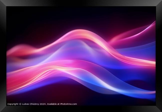 Abstract futuristic background with pink blue glowing neon moving wave lines. Digital art Framed Print by Lubos Chlubny