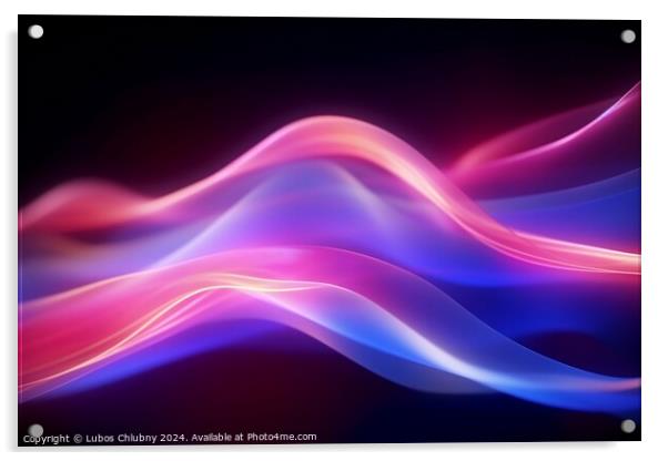 Abstract futuristic background with pink blue glowing neon moving wave lines. Digital art Acrylic by Lubos Chlubny