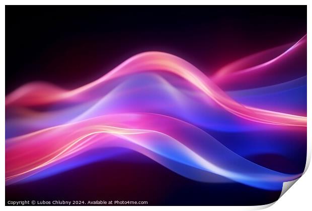 Abstract futuristic background with pink blue glowing neon moving wave lines. Digital art Print by Lubos Chlubny
