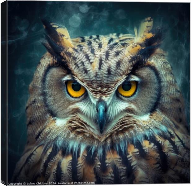 Cute wild owl on black background. Generative AI Canvas Print by Lubos Chlubny