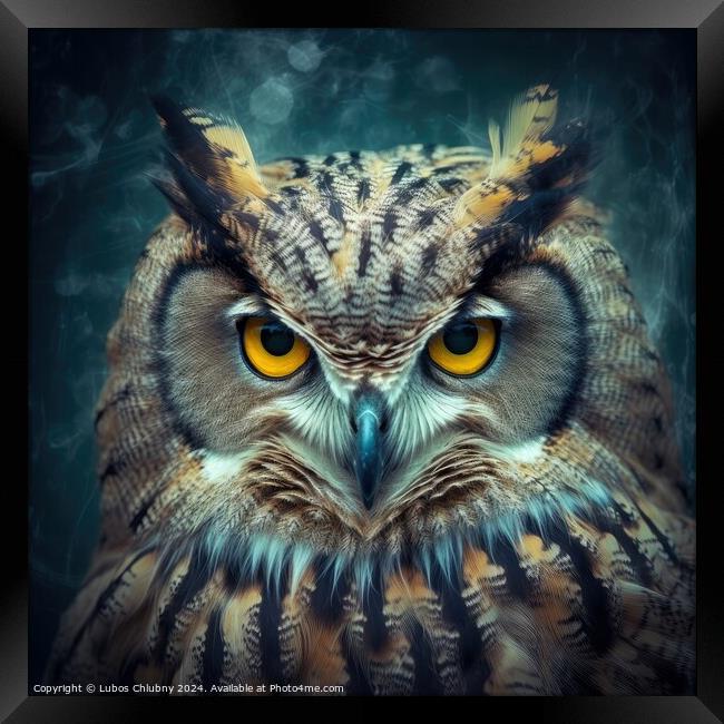 Cute wild owl on black background. Generative AI Framed Print by Lubos Chlubny