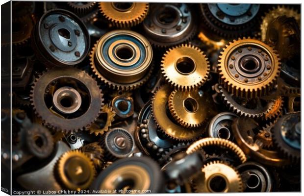 Gear metal wheels, industrial background. Generative AI Canvas Print by Lubos Chlubny