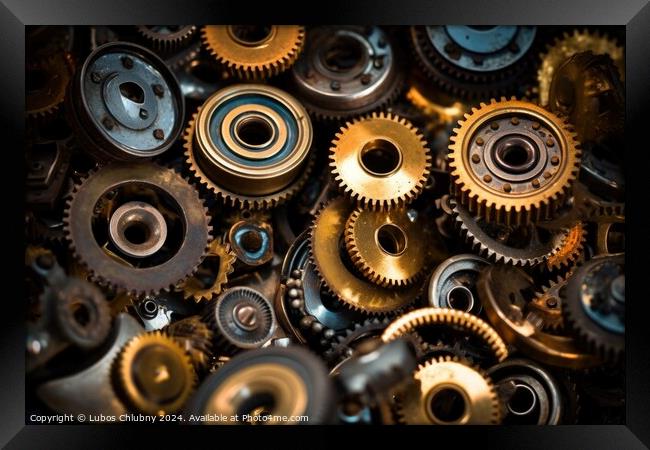 Gear metal wheels, industrial background. Generative AI Framed Print by Lubos Chlubny