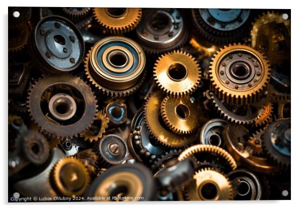 Gear metal wheels, industrial background. Generative AI Acrylic by Lubos Chlubny