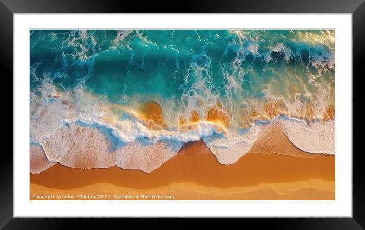 Top view of ocean waves on sandy beach landscape. Beautiful seascape background. Generative AI Framed Mounted Print by Lubos Chlubny