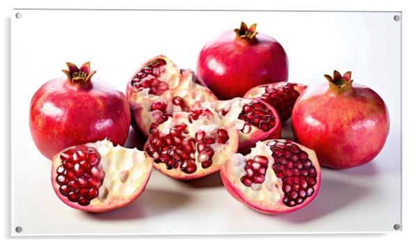 Fresh pomegranates on white background. Generative AI Acrylic by Lubos Chlubny