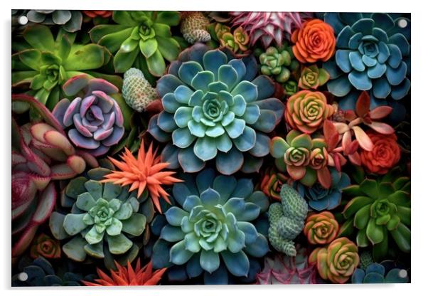 Collection of small decorative succulents, top view. Generative AI Acrylic by Lubos Chlubny