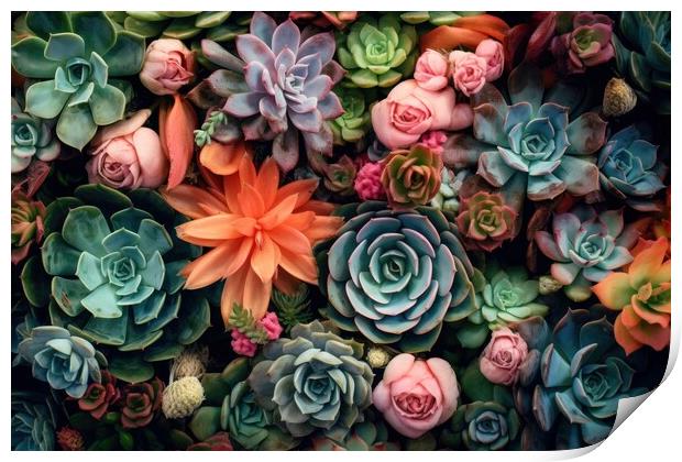 Collection of small decorative succulents, top view. Generative AI Print by Lubos Chlubny