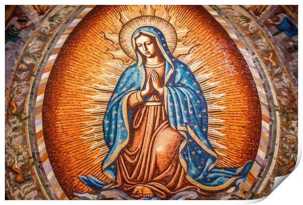 Mosaic of Our Lady of Guadalupe. Generative AI Print by Lubos Chlubny