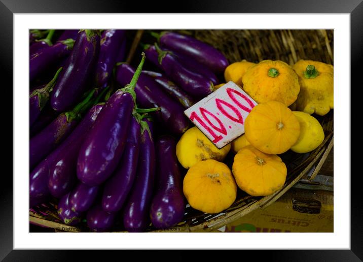 Aubergine Vegetables at the Central Market in Port Louis, Maurit Framed Mounted Print by Dietmar Rauscher