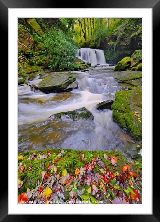 Cwm du Glen Autumn Waterfall Pontardawe Framed Mounted Print by Terry Brooks