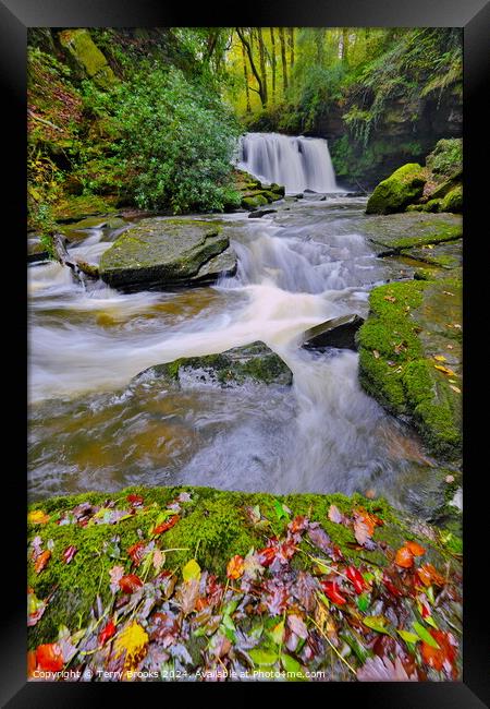 Cwm du Glen Autumn Waterfall Pontardawe Framed Print by Terry Brooks