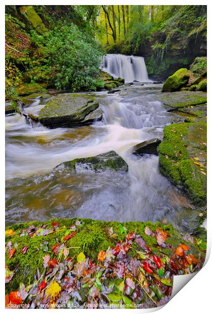 Cwm du Glen Autumn Waterfall Pontardawe Print by Terry Brooks