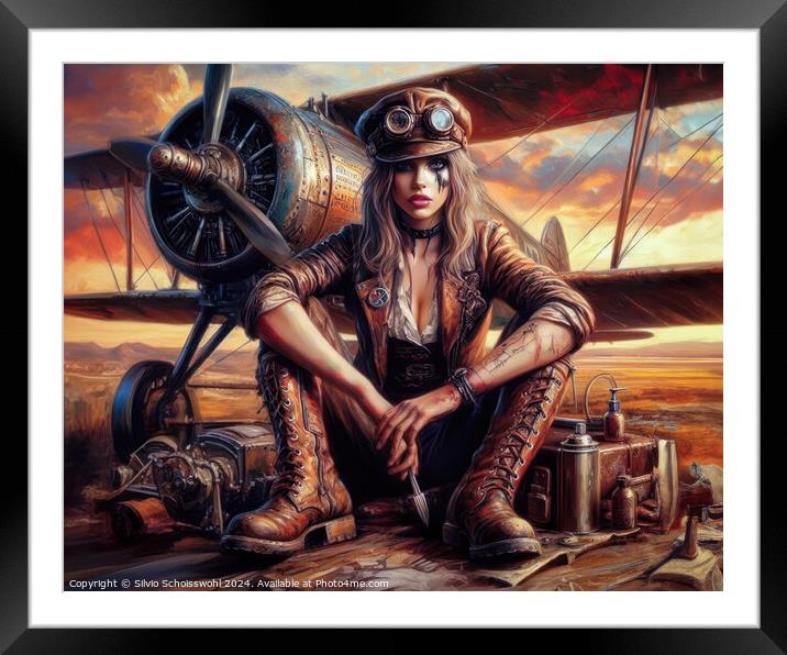 Sexy Steampunk Pilot Framed Mounted Print by Silvio Schoisswohl