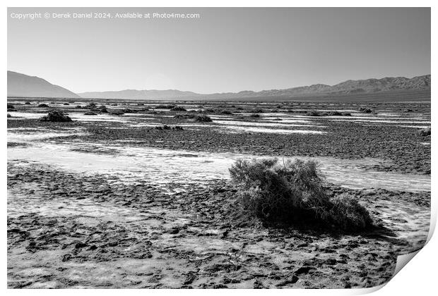 The barren landscape of Death Valley (mono) Print by Derek Daniel