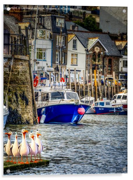West Looe Quayside with the Pesky Birds Acrylic by Lee Kershaw