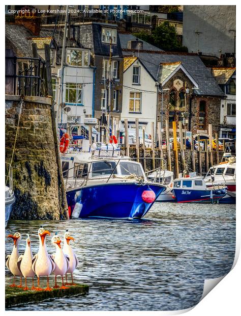West Looe Quayside with the Pesky Birds Print by Lee Kershaw
