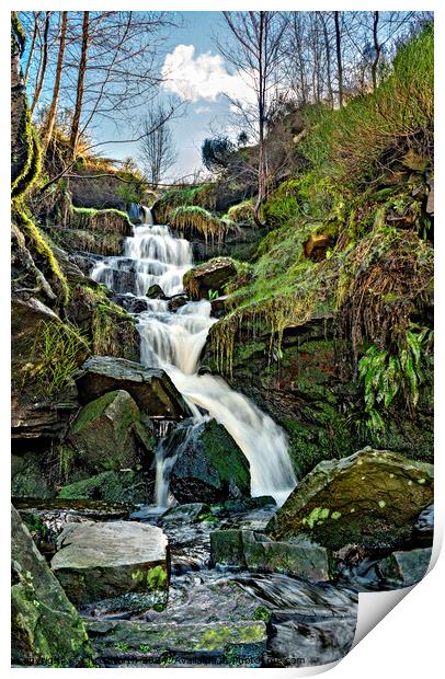 The Brontë waterfall on Harwoth moor. Print by Chris North
