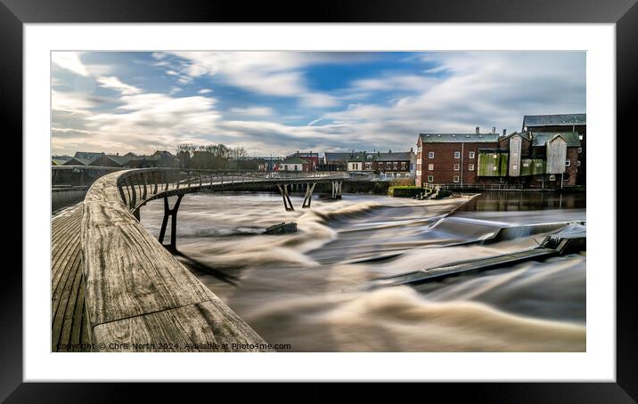Castleford weir at the millennium Bridge Framed Mounted Print by Chris North
