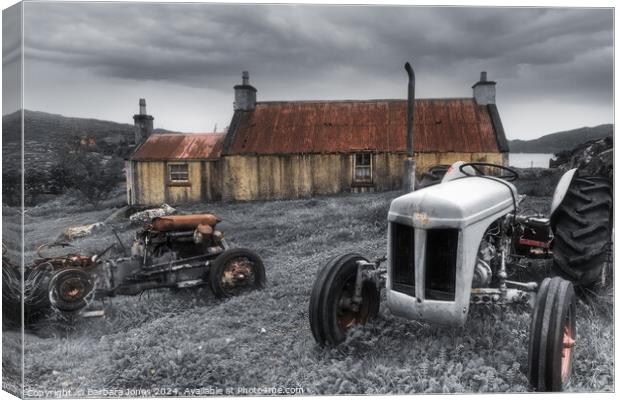 Tractor and Abandoned Dwelling,   Isle of Harris Canvas Print by Barbara Jones