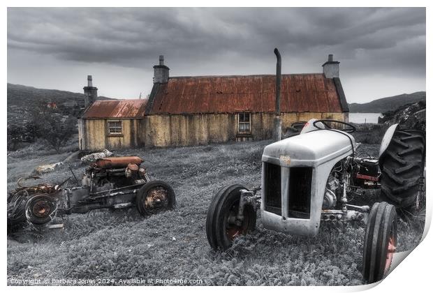 Tractor and Abandoned Dwelling,   Isle of Harris Print by Barbara Jones