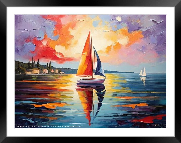 Abstract Sailboat Painting In Fauvism Style Framed Mounted Print by Luigi Petro