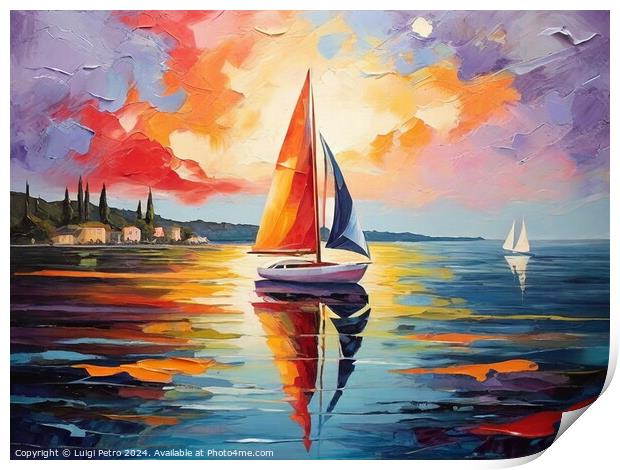 Abstract Sailboat Painting In Fauvism Style Print by Luigi Petro