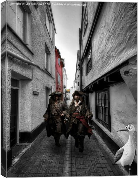 Pirates and Pesky Bird on the Backstreets of Looe Canvas Print by Lee Kershaw
