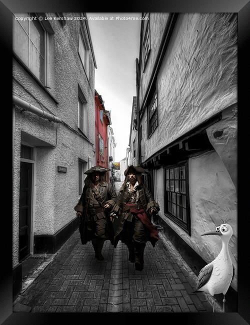 Pirates and Pesky Bird on the Backstreets of Looe Framed Print by Lee Kershaw
