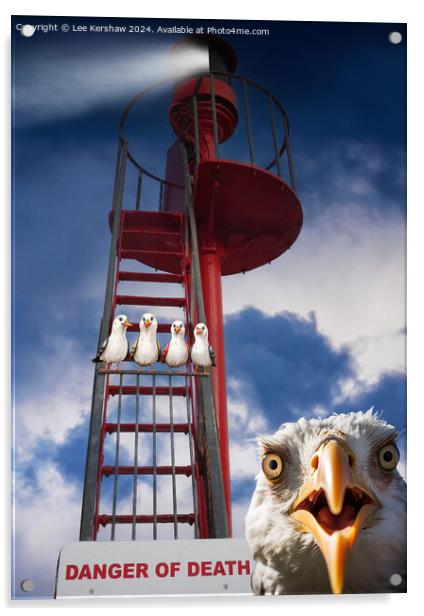 Pesky Birds in Danger on Banjo Pier in Looe Acrylic by Lee Kershaw
