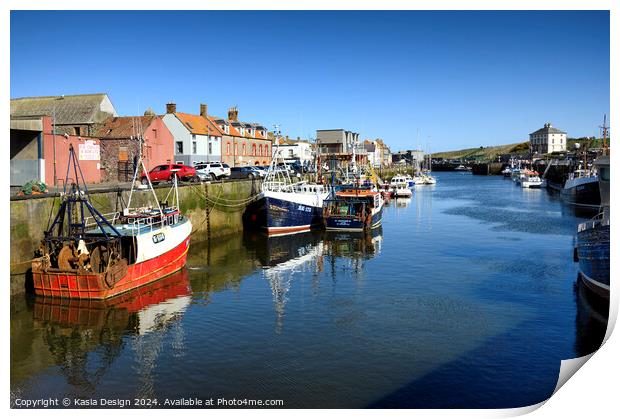 Colourful Fishing Boats in Eyemouth Print by Kasia Design