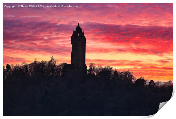 Sunset and the National Wallace Monument Print by Navin Mistry