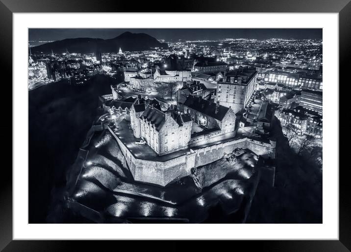 Edinburgh Castle Monotone Framed Mounted Print by Apollo Aerial Photography